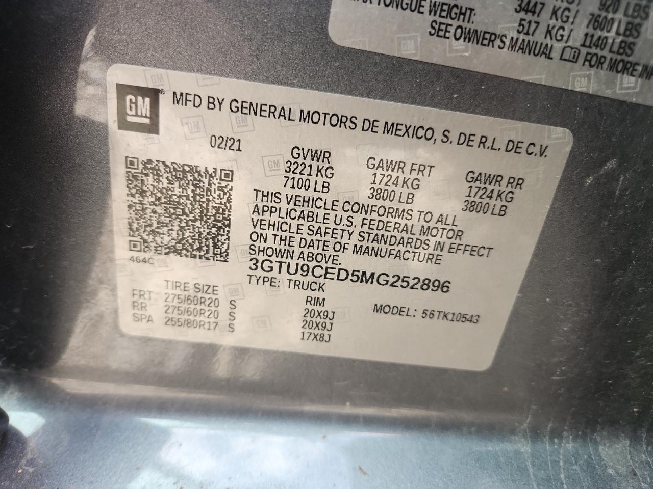 2021 GMC Sierra K1500 Elevation VIN: 3GTU9CED5MG252896 Lot: 82070715
