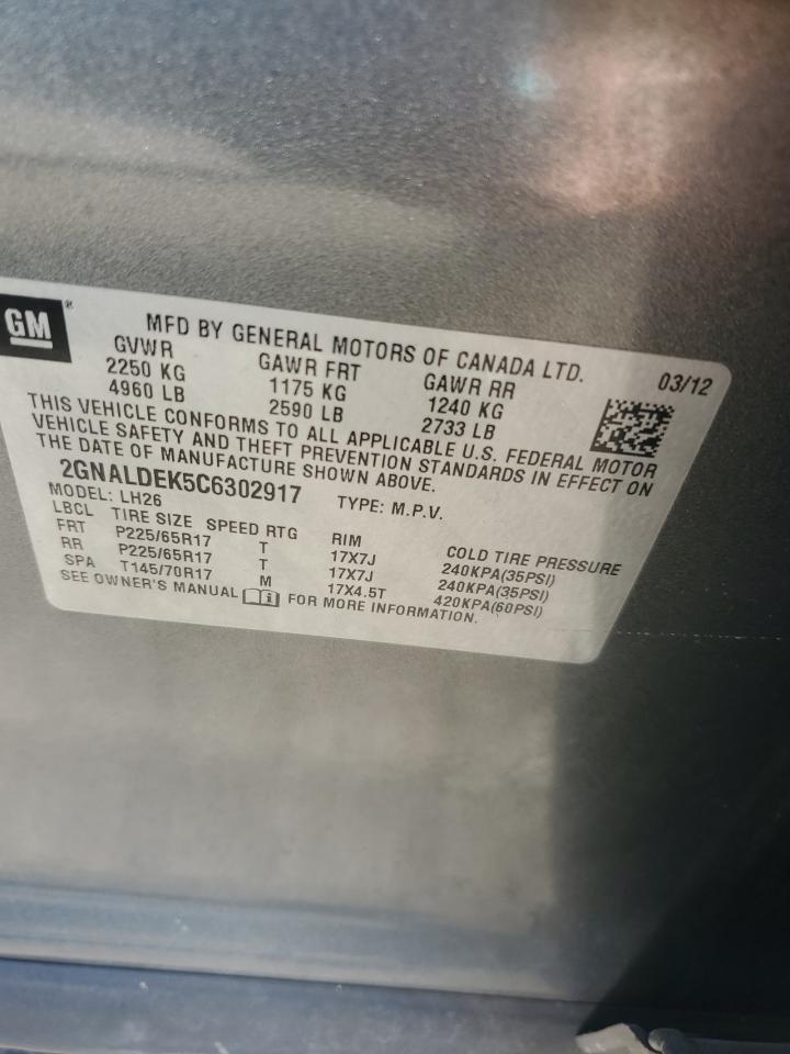 2012 Chevrolet Equinox Lt VIN: 2GNALDEK5C6302917 Lot: 80798845