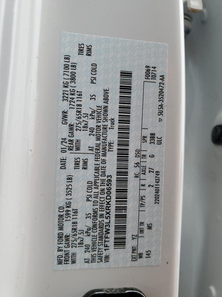 2024 Ford F150 Xlt VIN: 1FTFW3L5XRKD06593 Lot: 71000235