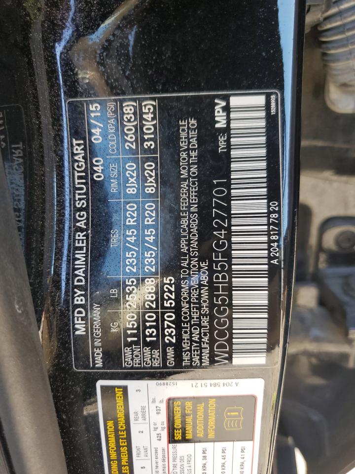 2015 Mercedes-Benz Glk 350 VIN: WDCGG5HB5FG427701 Lot: 68418105