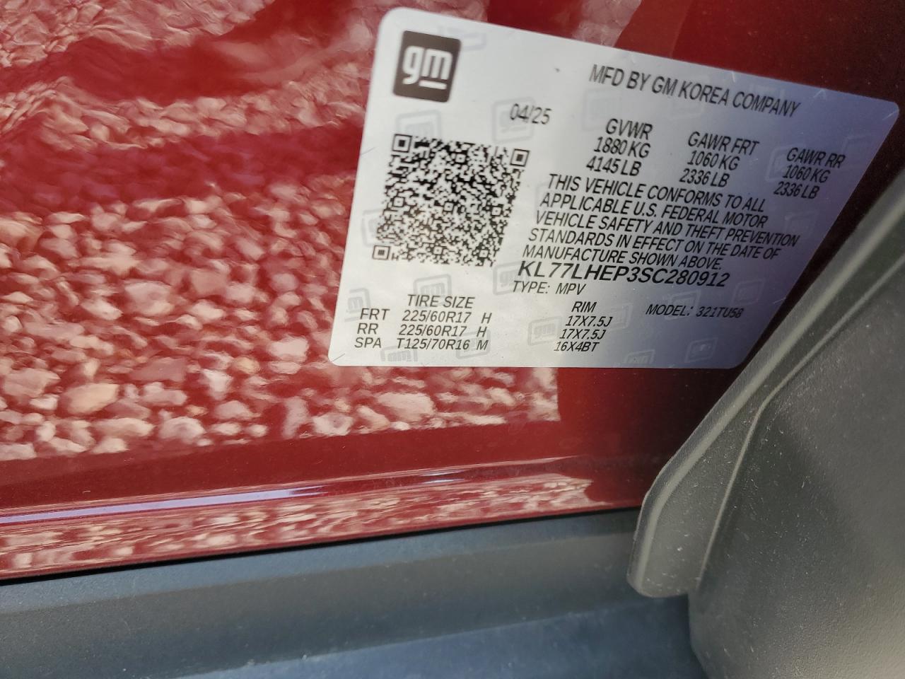 2025 Chevrolet Trax 1Lt VIN: KL77LHEP3SC280912 Lot: 83846475