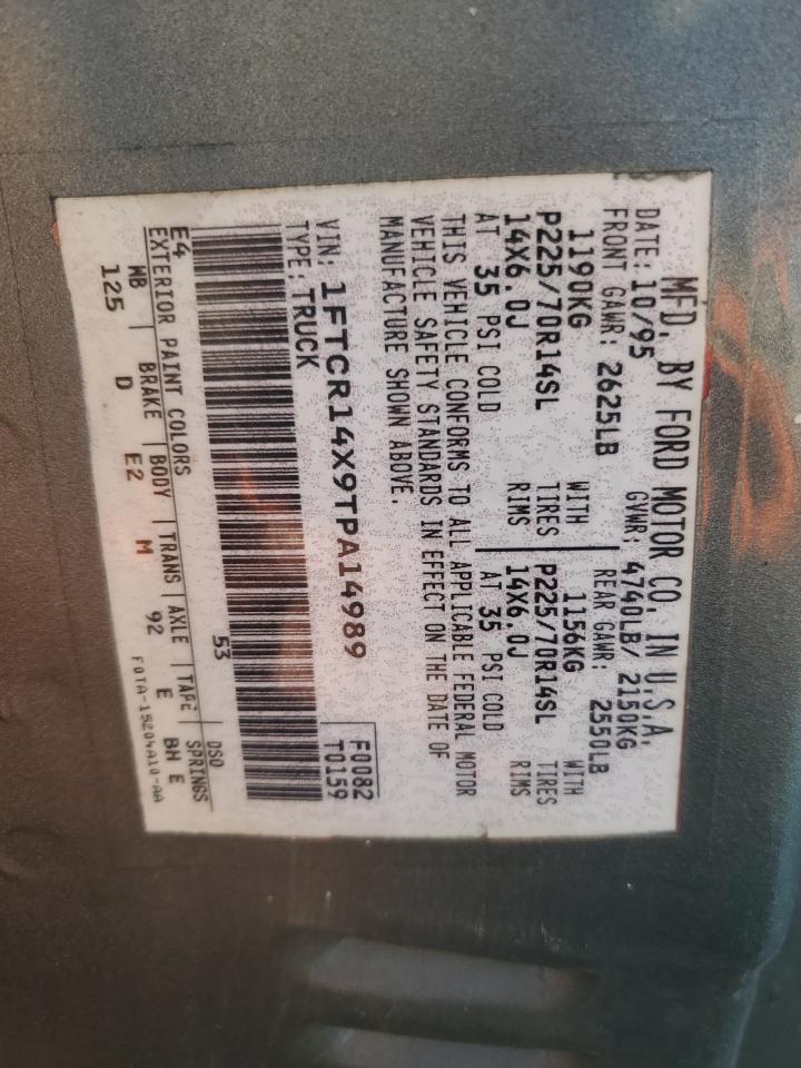 1996 Ford Ranger Super Cab VIN: 1FTCR14X9TPA14989 Lot: 84828055