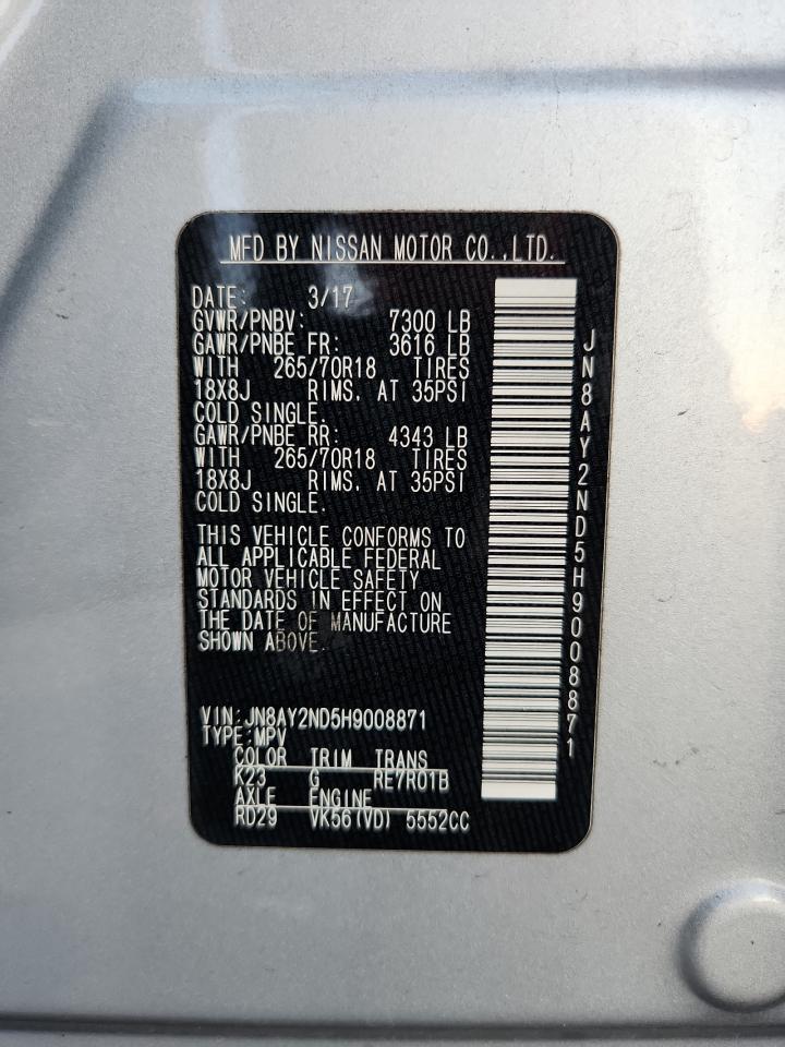 2017 Nissan Armada Sv VIN: JN8AY2ND5H9008871 Lot: 81015295