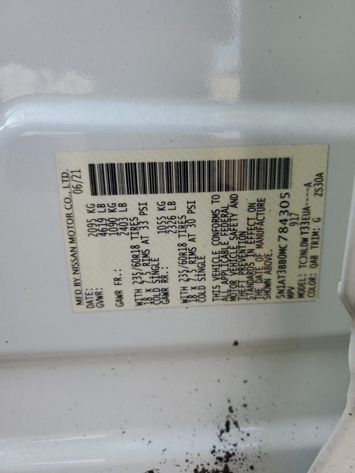 2021 Nissan Rogue Sv VIN: 5N1AT3BB0MC784305 Lot: 80786565