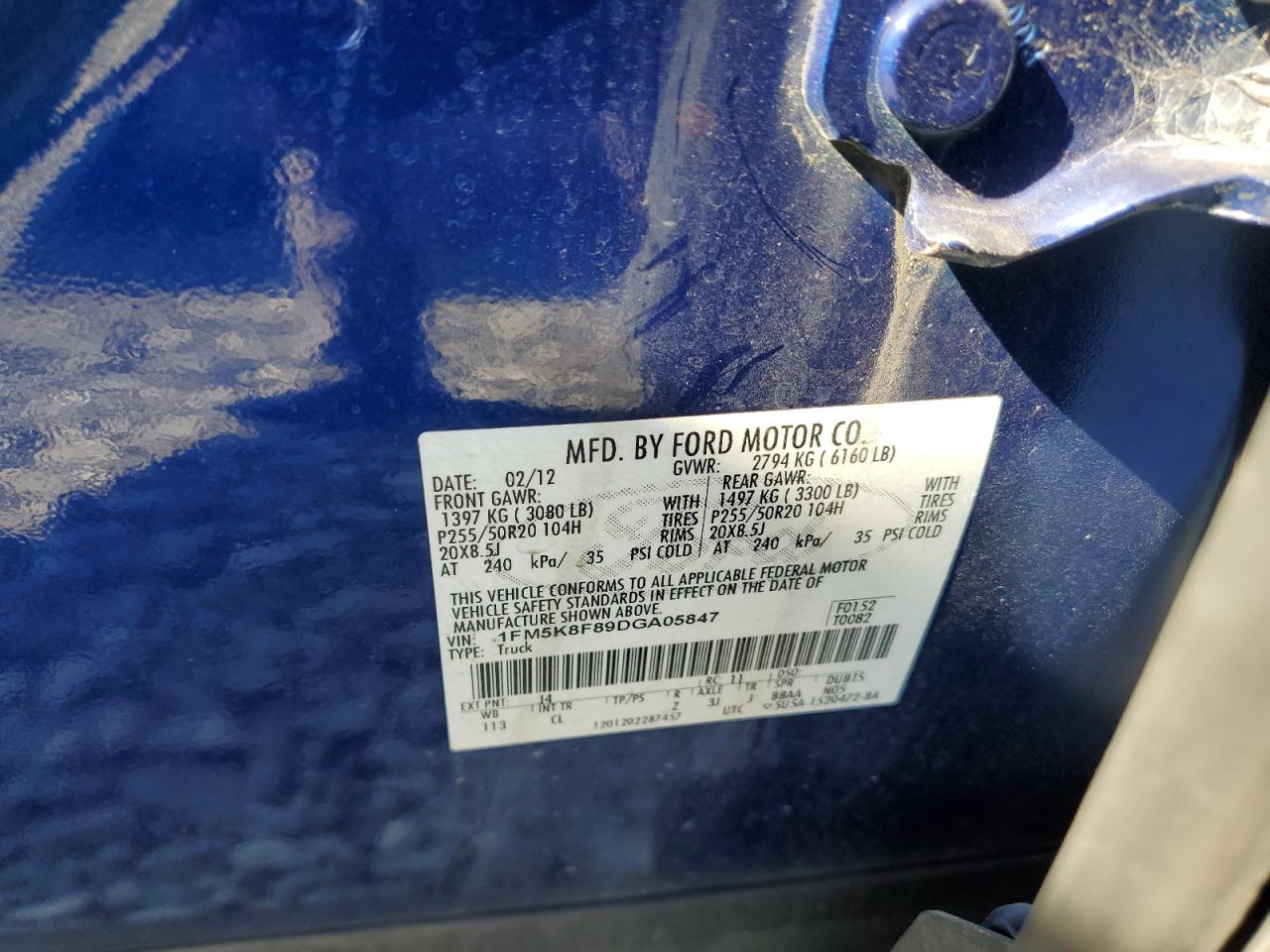 2013 Ford Explorer Limited VIN: 1FM5K8F89DGA05847 Lot: 71838605