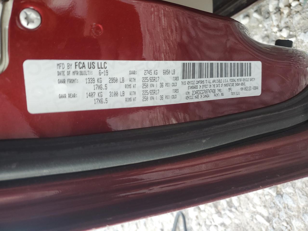 2019 Dodge Grand Caravan Sxt VIN: 2C4RDGCG7KR747438 Lot: 70327185