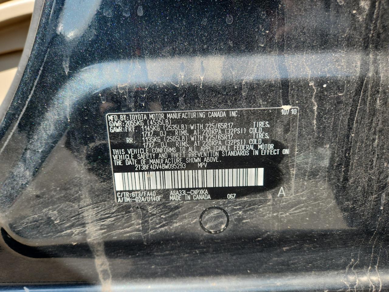 2011 Toyota Rav4 VIN: 2T3BF4DV4BW095293 Lot: 81152955