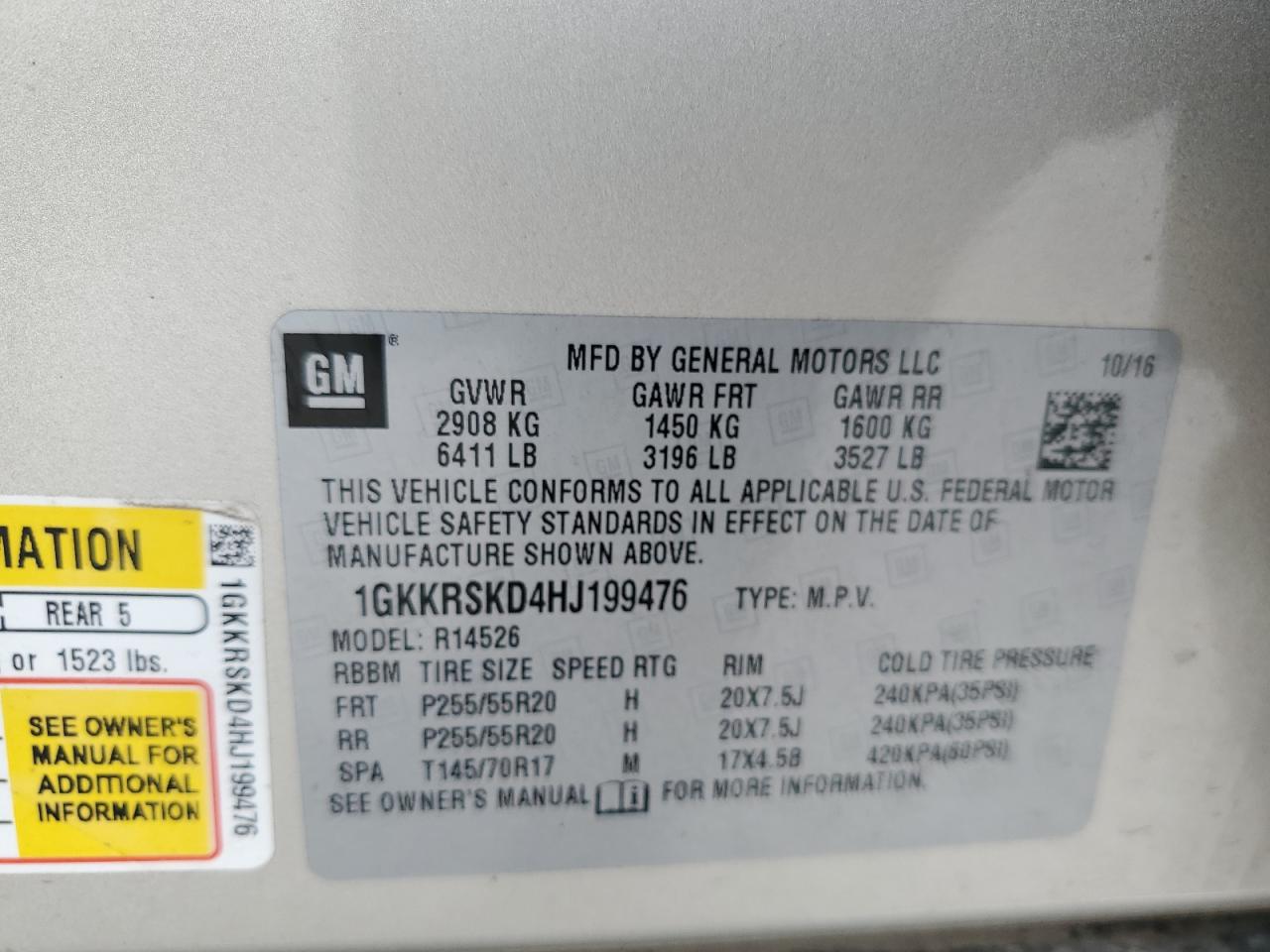 2017 GMC Acadia Limited Slt-2 VIN: 1GKKRSKD4HJ199476 Lot: 80274425