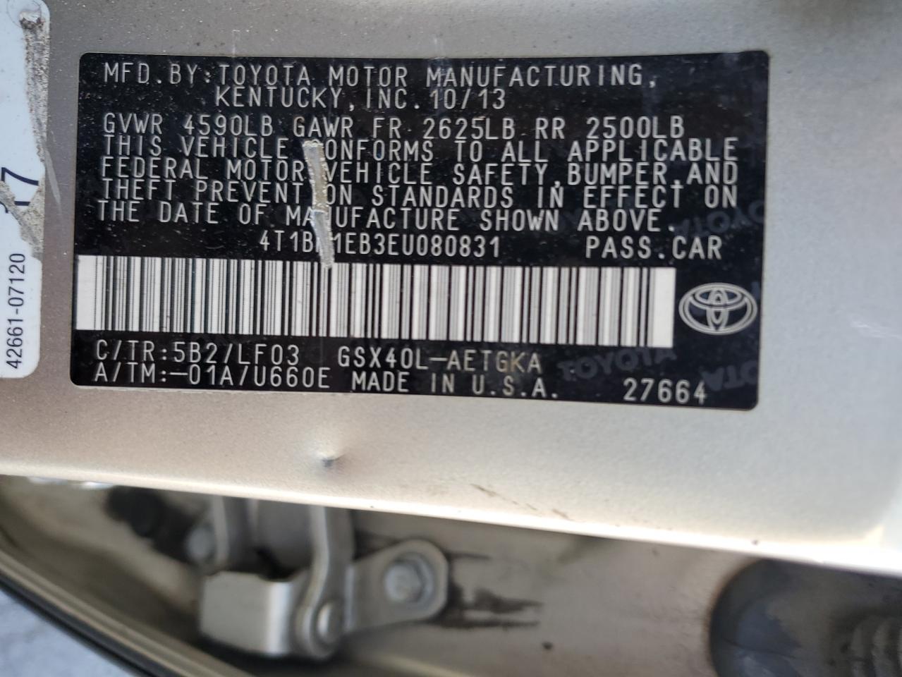 2014 Toyota Avalon Base VIN: 4T1BK1EB3EU080831 Lot: 81452495