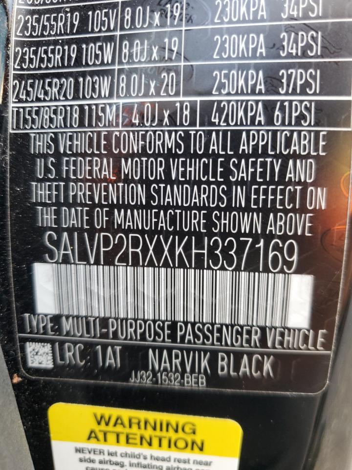 2019 Land Rover Range Rover Evoque Se VIN: SALVP2RXXKH337169 Lot: 81282115