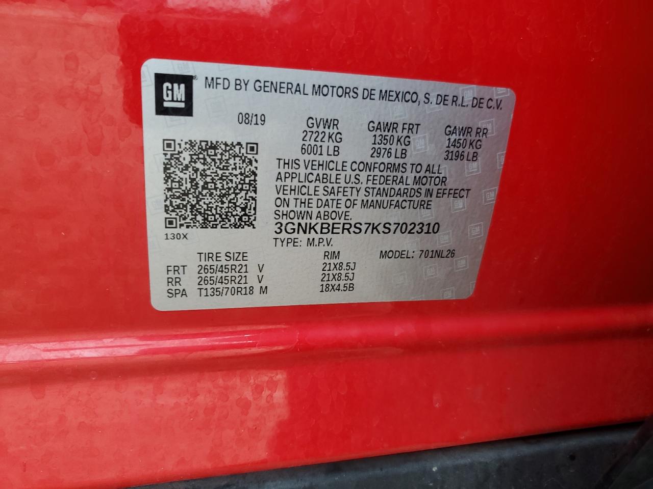 2019 Chevrolet Blazer Rs VIN: 3GNKBERS7KS702310 Lot: 81812415