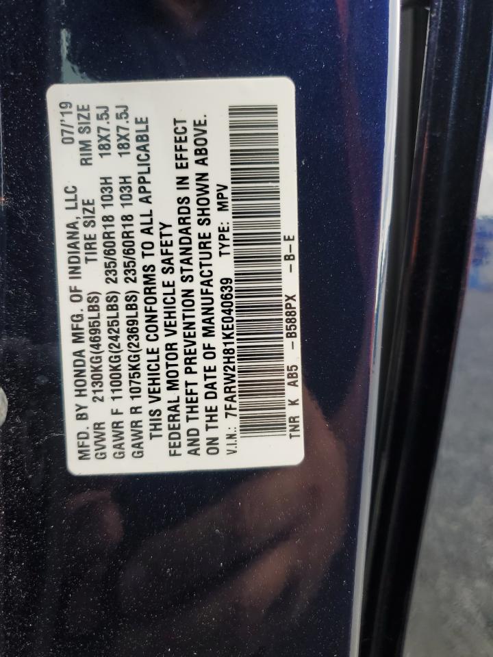 2019 Honda Cr-V Exl VIN: 7FARW2H81KE040639 Lot: 84249715