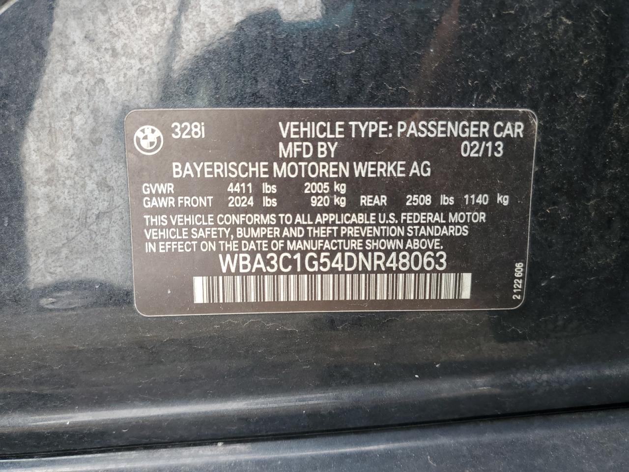 2013 BMW 328 I Sulev VIN: WBA3C1G54DNR48063 Lot: 80756365