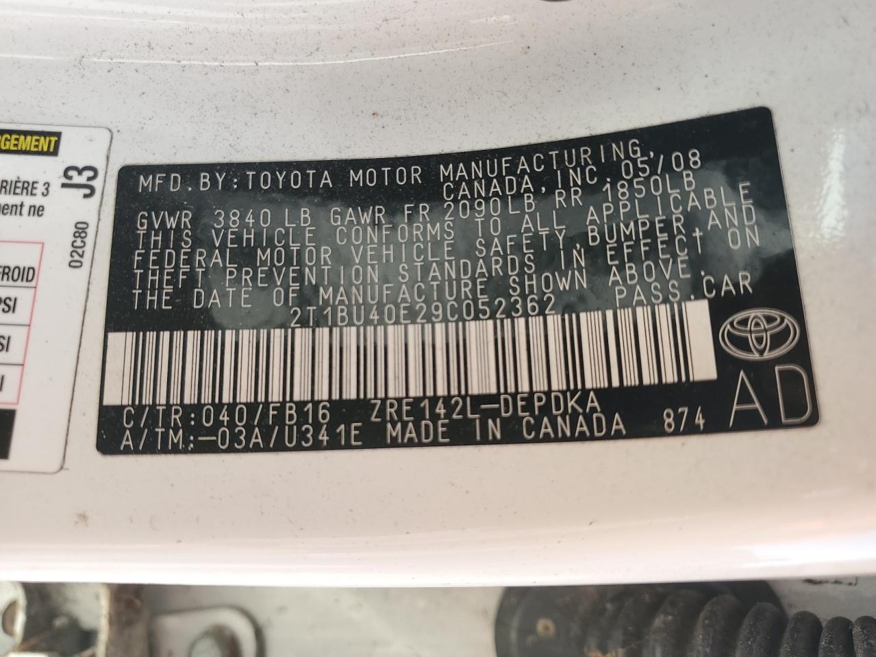 2009 Toyota Corolla Base VIN: 2T1BU40E29C052362 Lot: 81508875