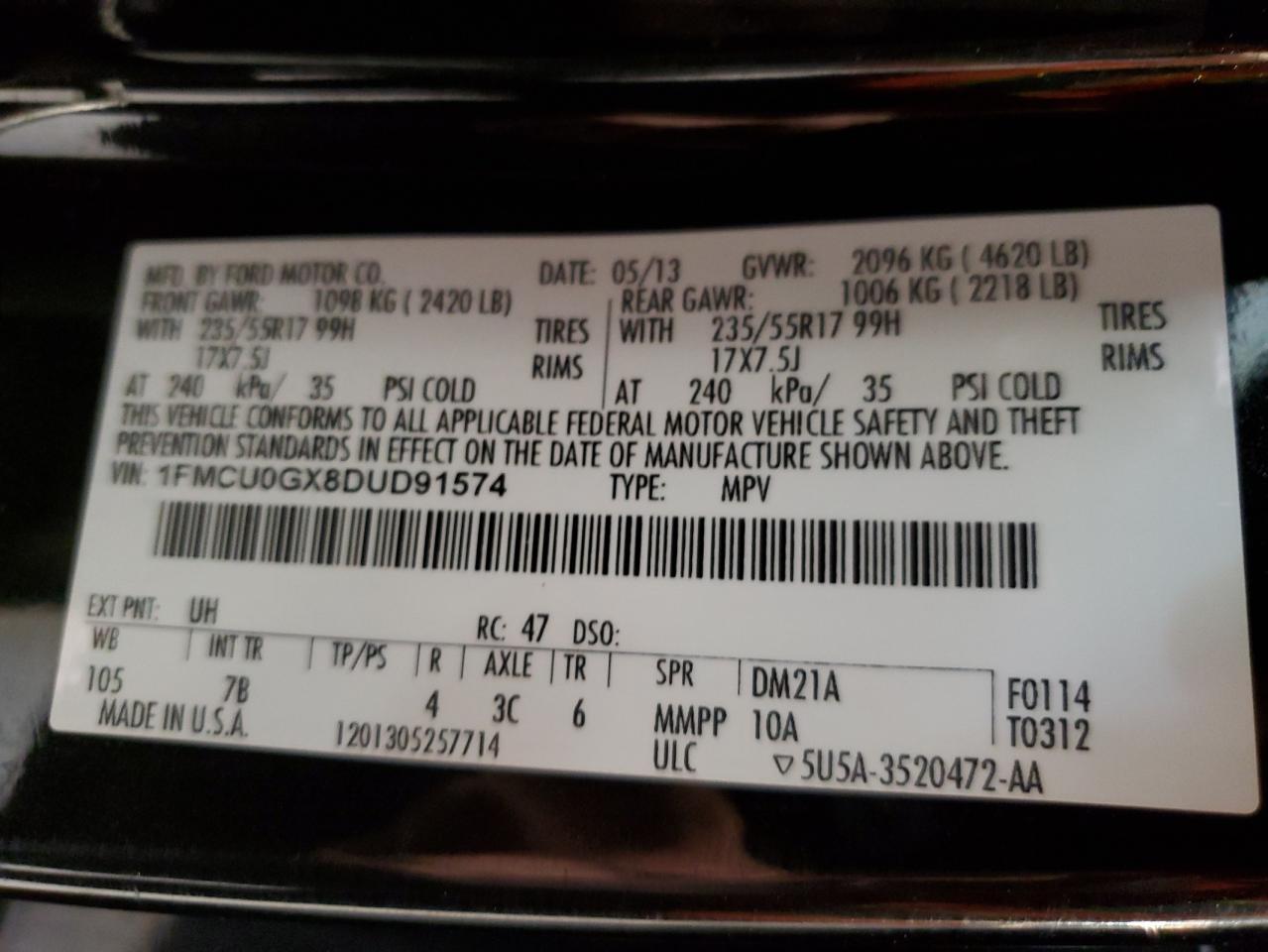 2013 Ford Escape Se VIN: 1FMCU0GX8DUD91574 Lot: 81478455