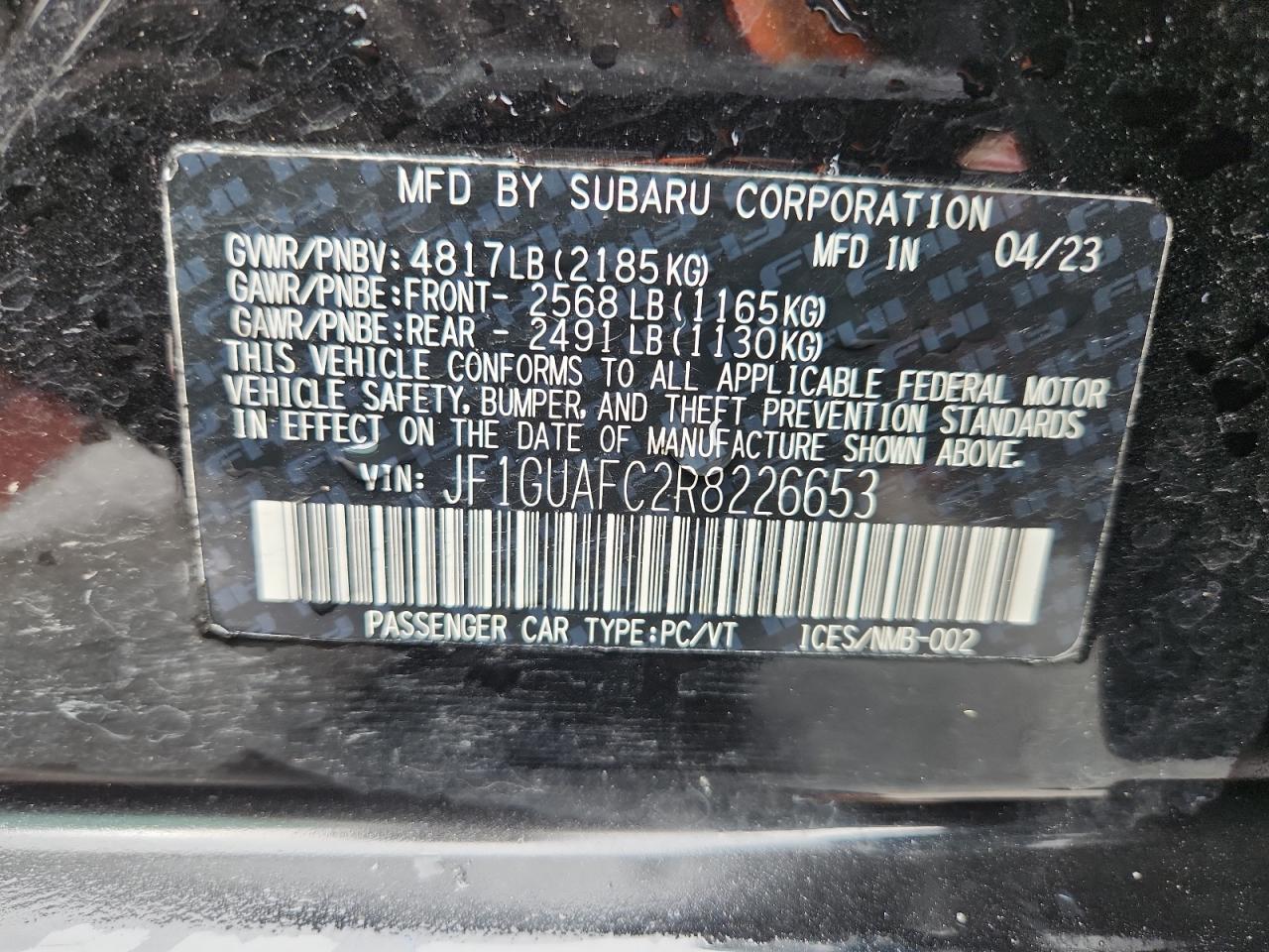 2024 Subaru Impreza Sport VIN: JF1GUAFC2R8226653 Lot: 71743165