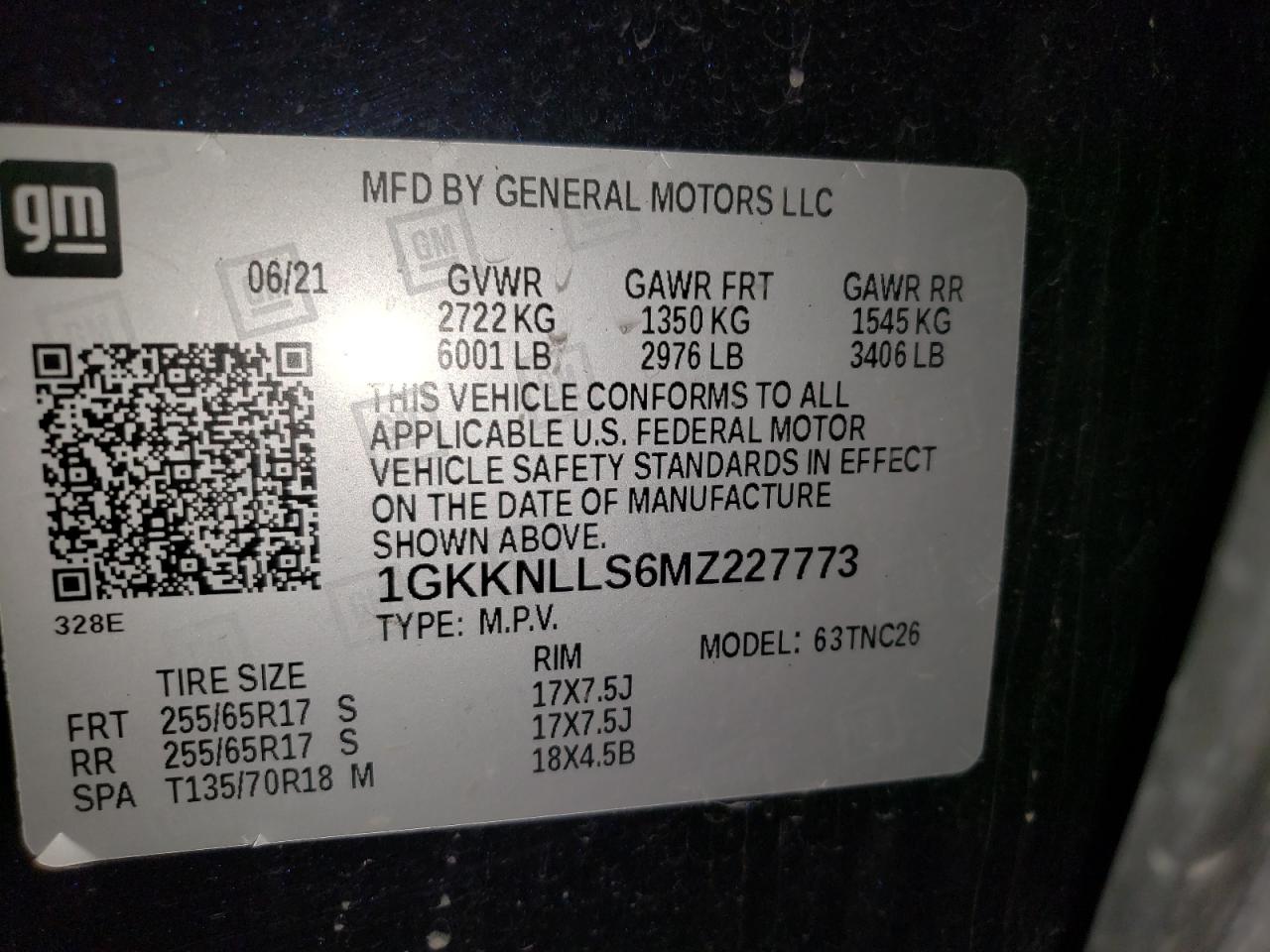 2021 GMC Acadia At4 VIN: 1GKKNLLS6MZ227773 Lot: 81643385