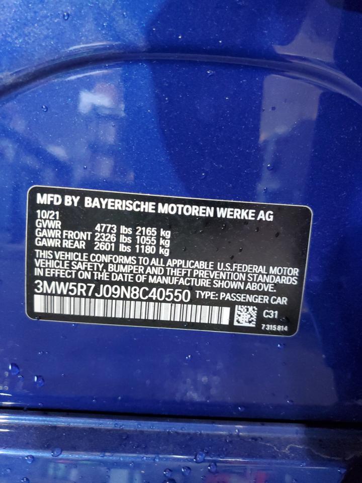 2022 BMW 330Xi VIN: 3MW5R7J09N8C40550 Lot: 80744545