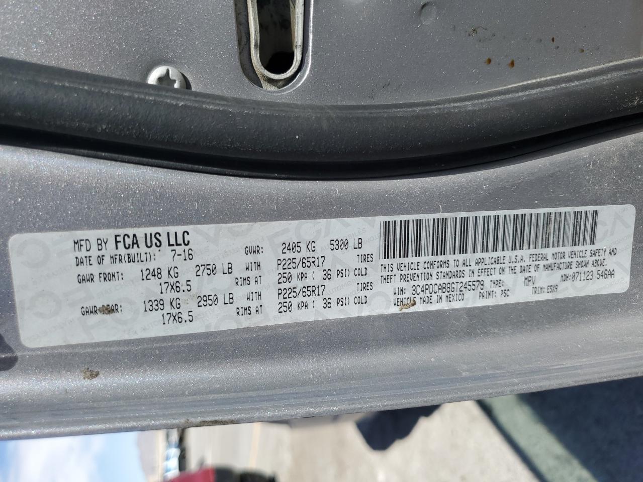 2016 Dodge Journey Se VIN: 3C4PDCAB8GT245579 Lot: 81729615