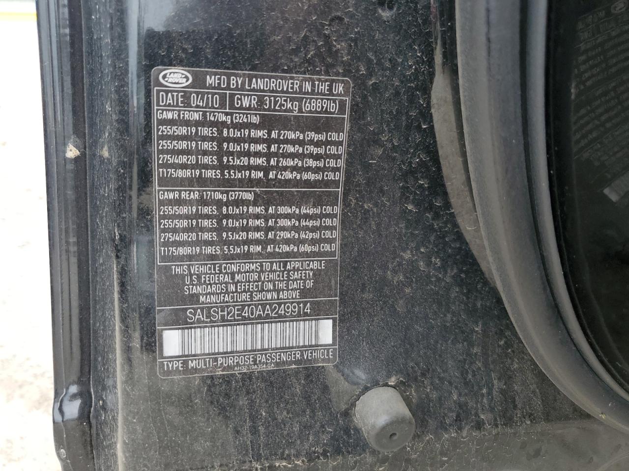 2010 Land Rover Range Rover Sport Sc VIN: SALSH2E40AA249914 Lot: 80161985