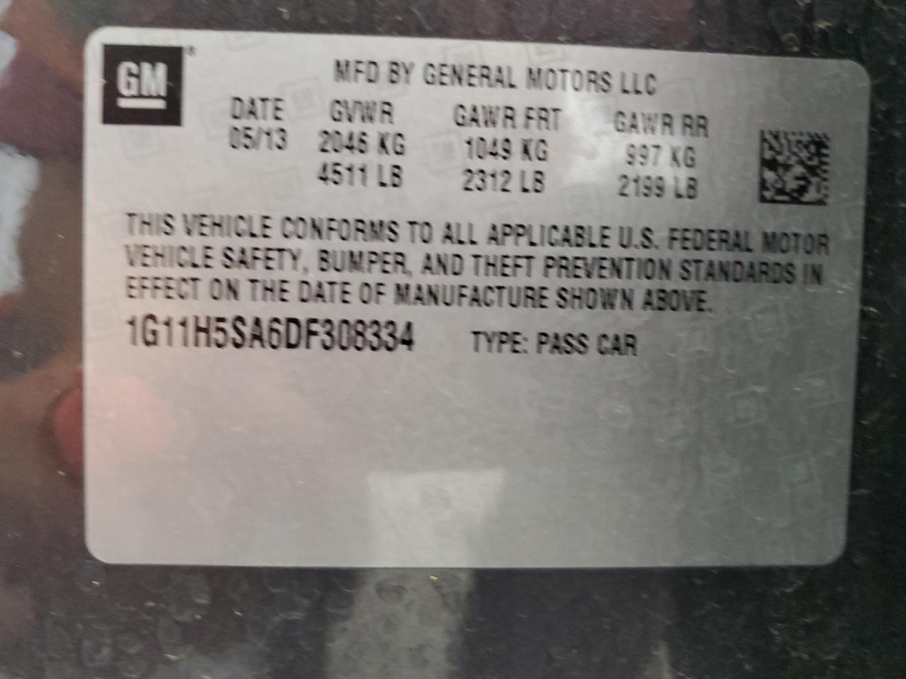 2013 Chevrolet Malibu Ltz VIN: 1G11H5SA6DF308334 Lot: 83946315