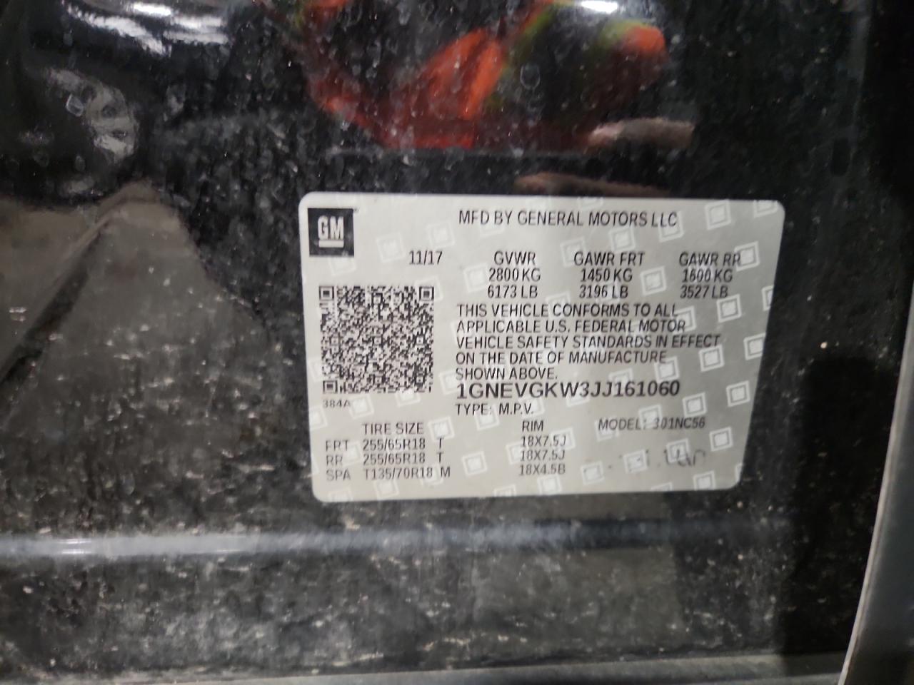 2018 Chevrolet Traverse Lt VIN: 1GNEVGKW3JJ161060 Lot: 84033875