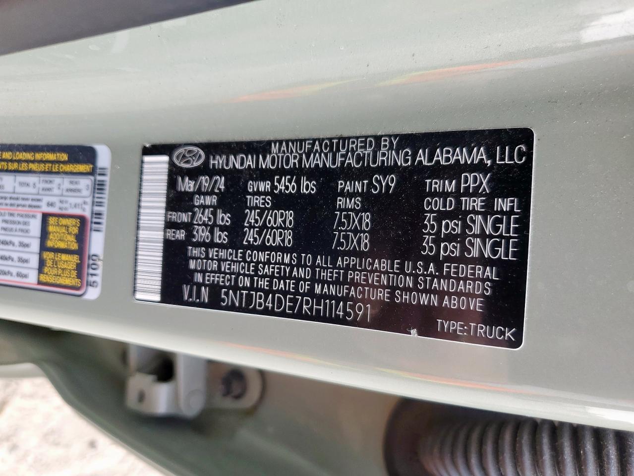 2024 Hyundai Santa Cruz Sel VIN: 5NTJB4DE7RH114591 Lot: 80576235