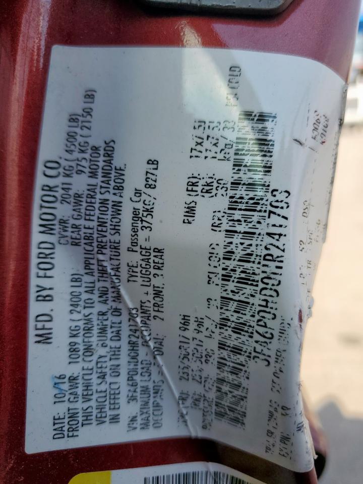 2017 Ford Fusion Se VIN: 3FA6P0HD0HR241703 Lot: 80396105