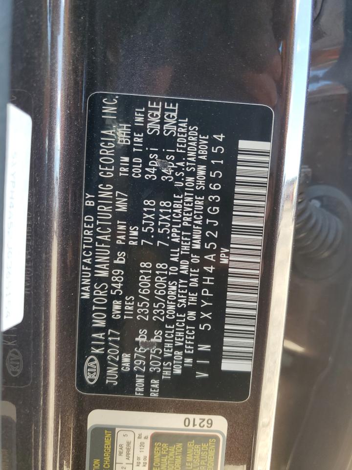 2018 Kia Sorento Ex VIN: 5XYPH4A52JG365154 Lot: 80397725