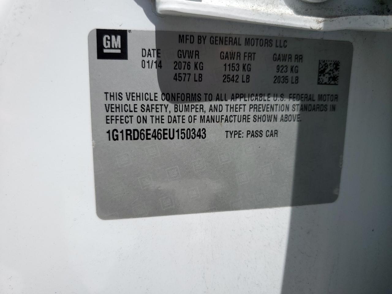 2014 Chevrolet Volt VIN: 1G1RD6E46EU150343 Lot: 71632505