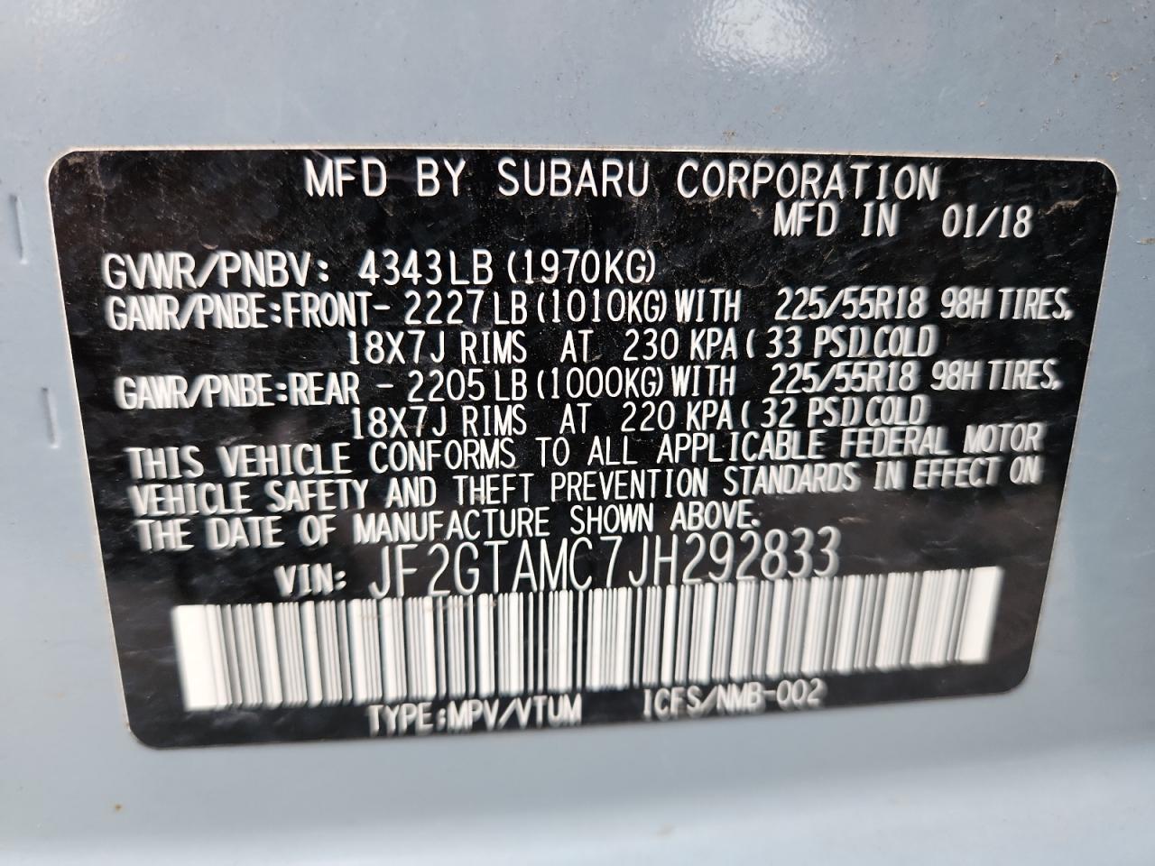 2018 Subaru Crosstrek Limited VIN: JF2GTAMC7JH292833 Lot: 81814585