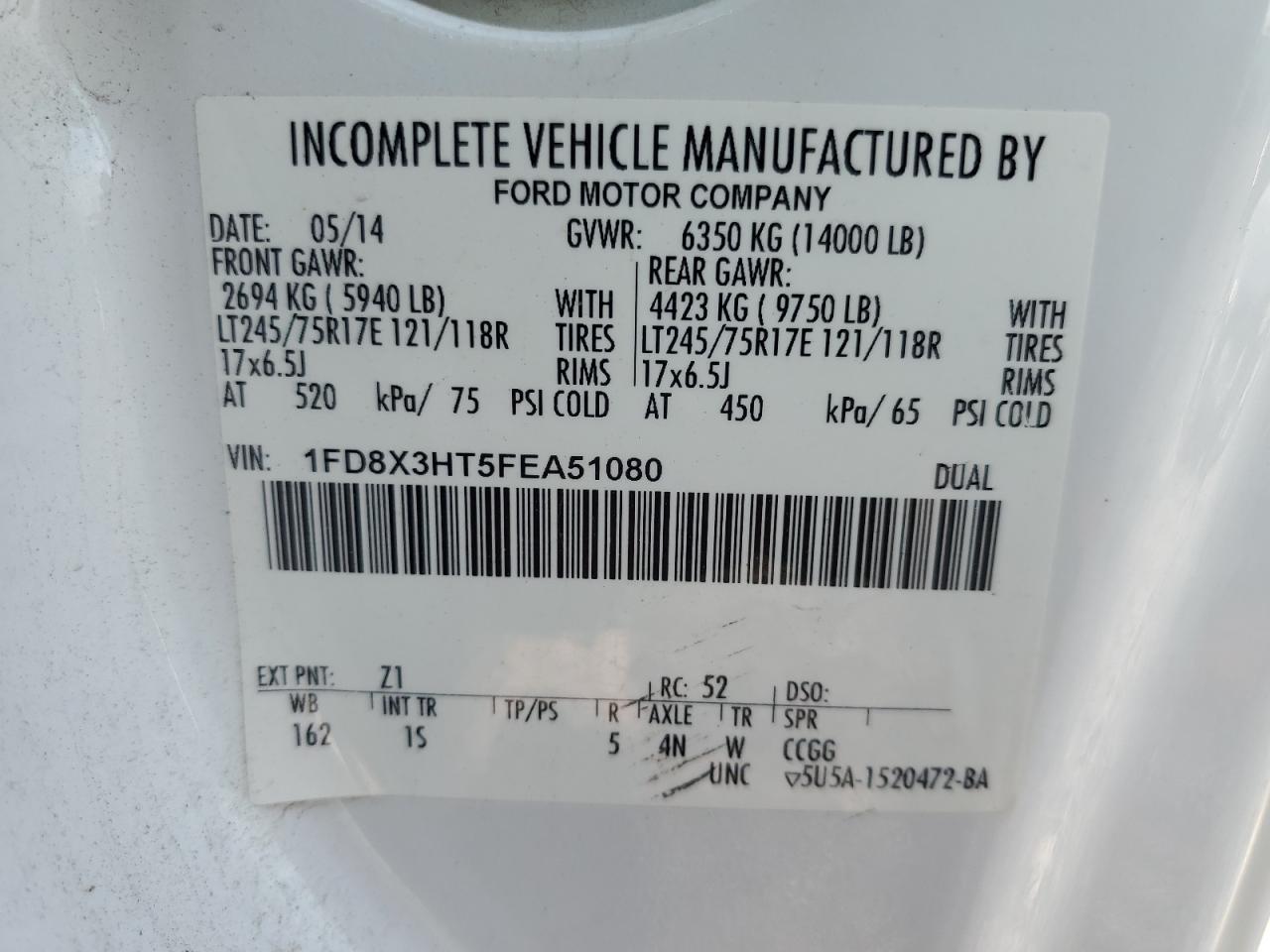 2015 Ford F350 Super Duty VIN: 1FD8X3HT5FEA51080 Lot: 71831895