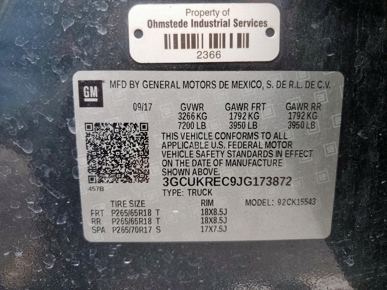 2018 Chevrolet Silverado K1500 Lt VIN: 3GCUKREC9JG173872 Lot: 80818595