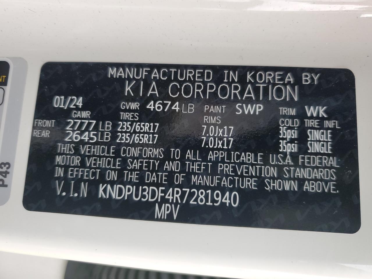 2024 Kia Sportage Lx VIN: KNDPU3DF4R7281940 Lot: 83813295