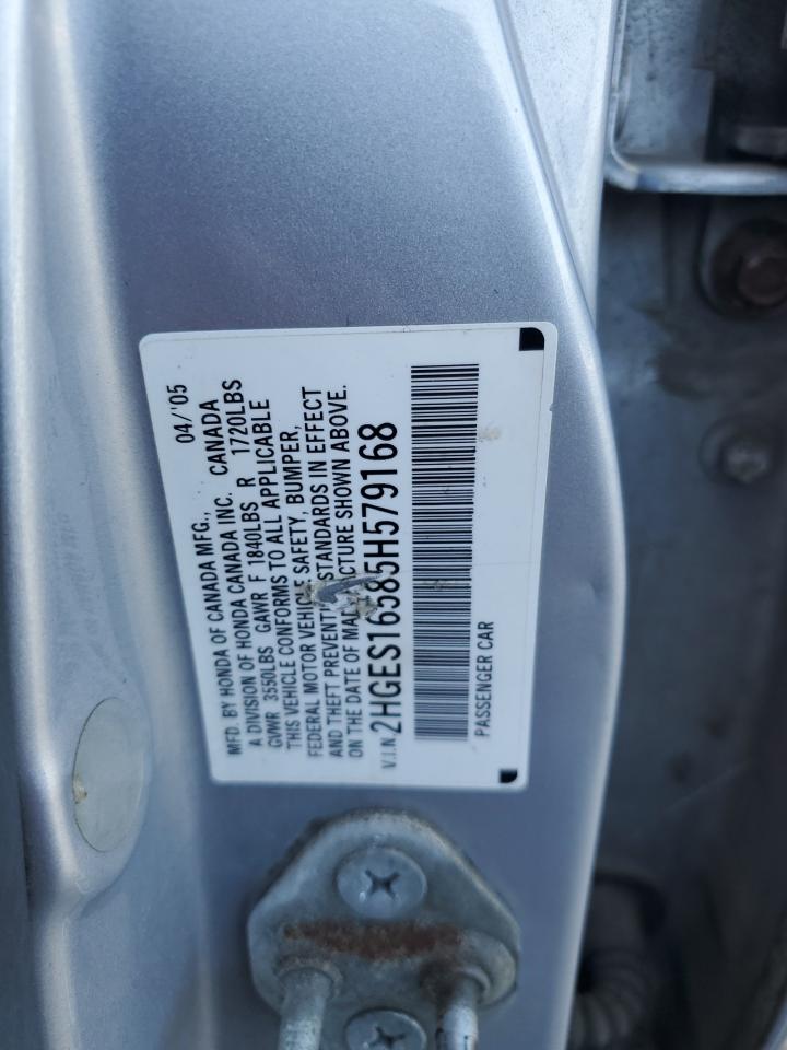 2005 Honda Civic Lx VIN: 2HGES16585H579168 Lot: 70950945