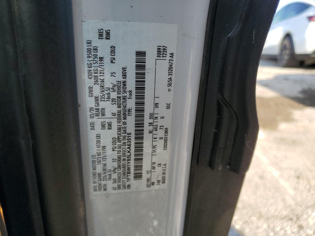 2020 Ford Transit T-350 VIN: 1FTBW1Y85LKA63515 Lot: 84376175