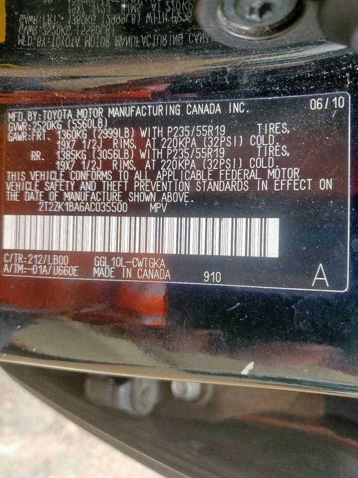 2010 Lexus Rx 350 VIN: 2T2ZK1BA6AC035500 Lot: 83833215