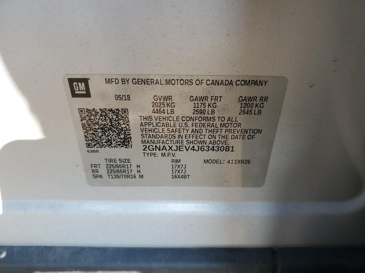 2018 Chevrolet Equinox Lt VIN: 2GNAXJEV4J6343081 Lot: 80966115