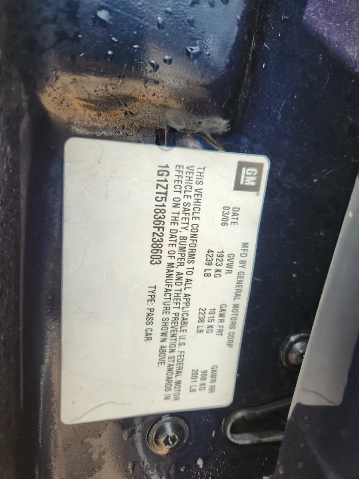 2006 Chevrolet Malibu Lt VIN: 1G1ZT51836F238603 Lot: 84247635