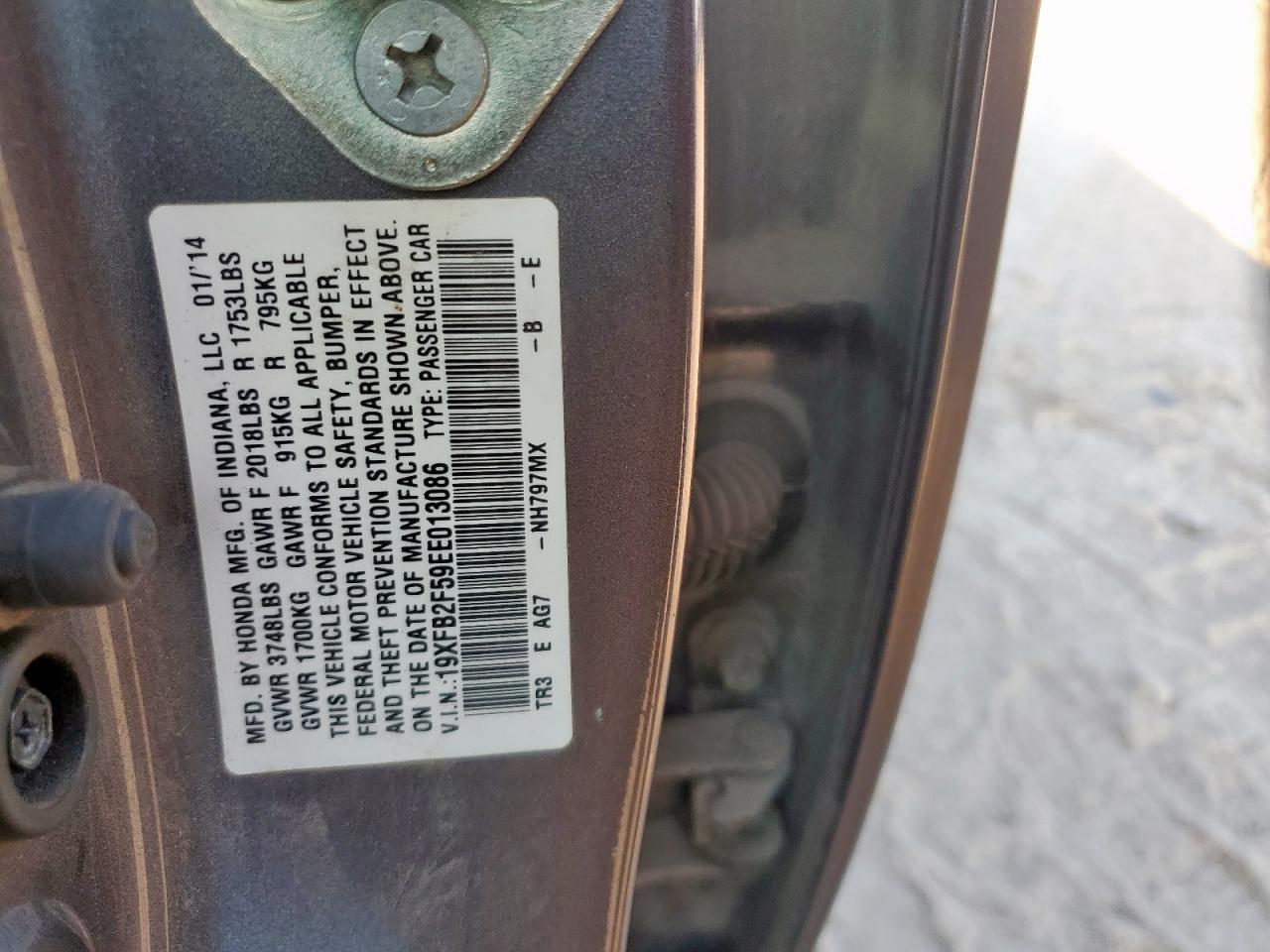 2014 Honda Civic Lx VIN: 19XFB2F59EE013086 Lot: 84732005