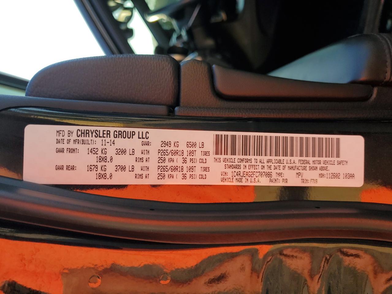 2015 Jeep Grand Cherokee Laredo VIN: 1C4RJEAG2FC707086 Lot: 84167785