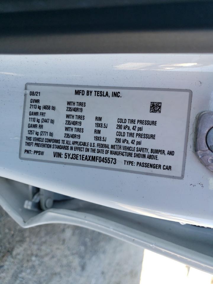 2021 Tesla Model 3 VIN: 5YJ3E1EAXMF045573 Lot: 70377545
