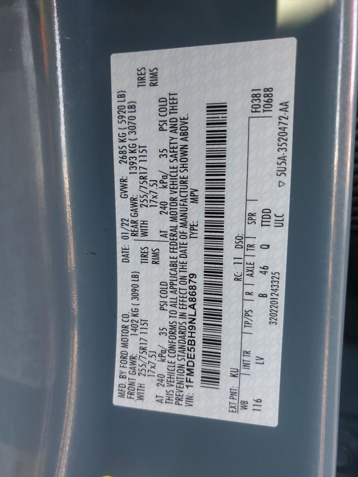 2022 Ford Bronco Base VIN: 1FMDE5BH9NLA86879 Lot: 72002485