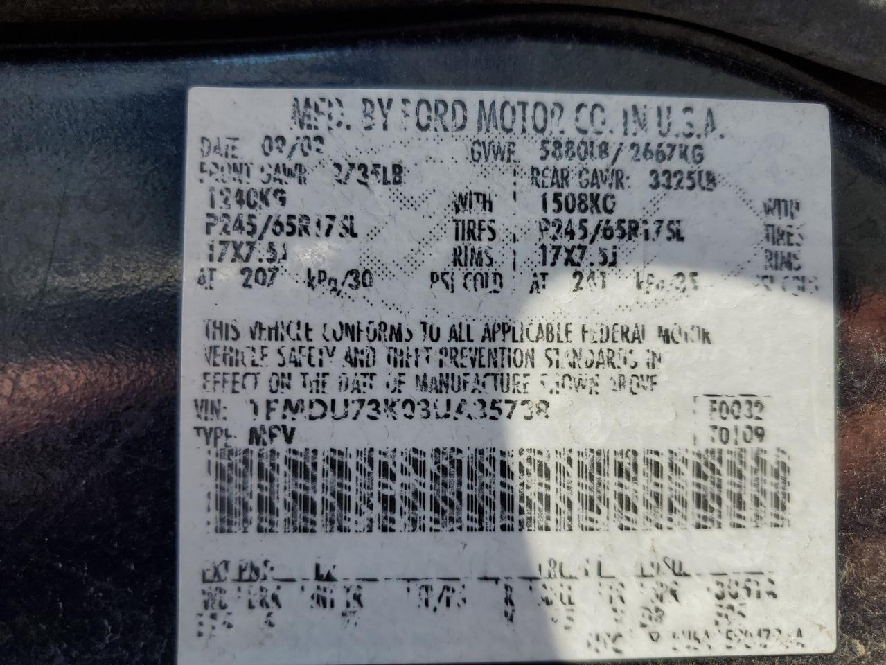 2003 Ford Explorer Xlt VIN: 1FMDU73K03UA35738 Lot: 81672655