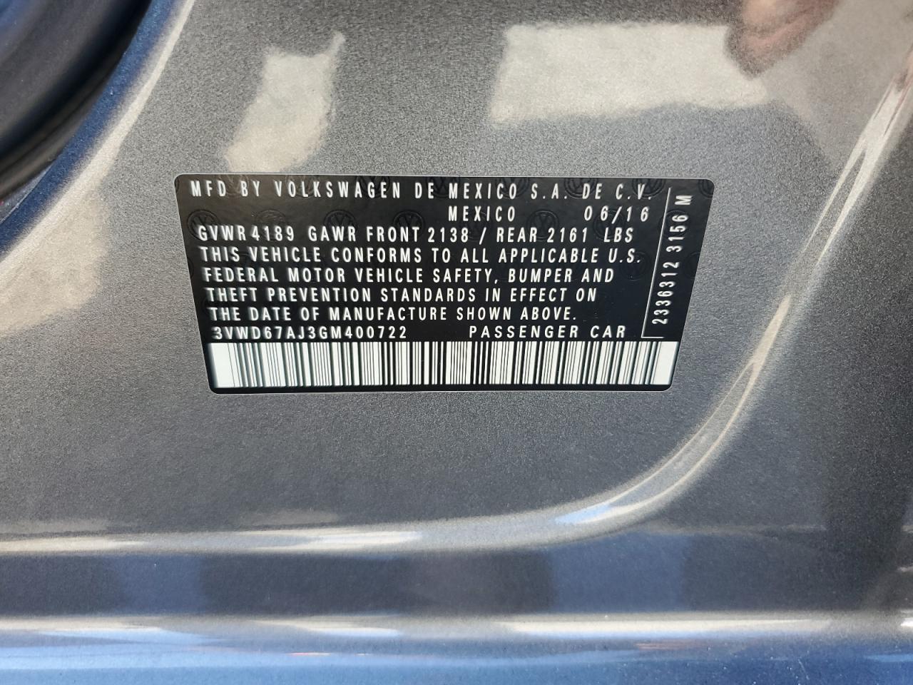 2016 Volkswagen Jetta Se VIN: 3VWD67AJ3GM400722 Lot: 81642965