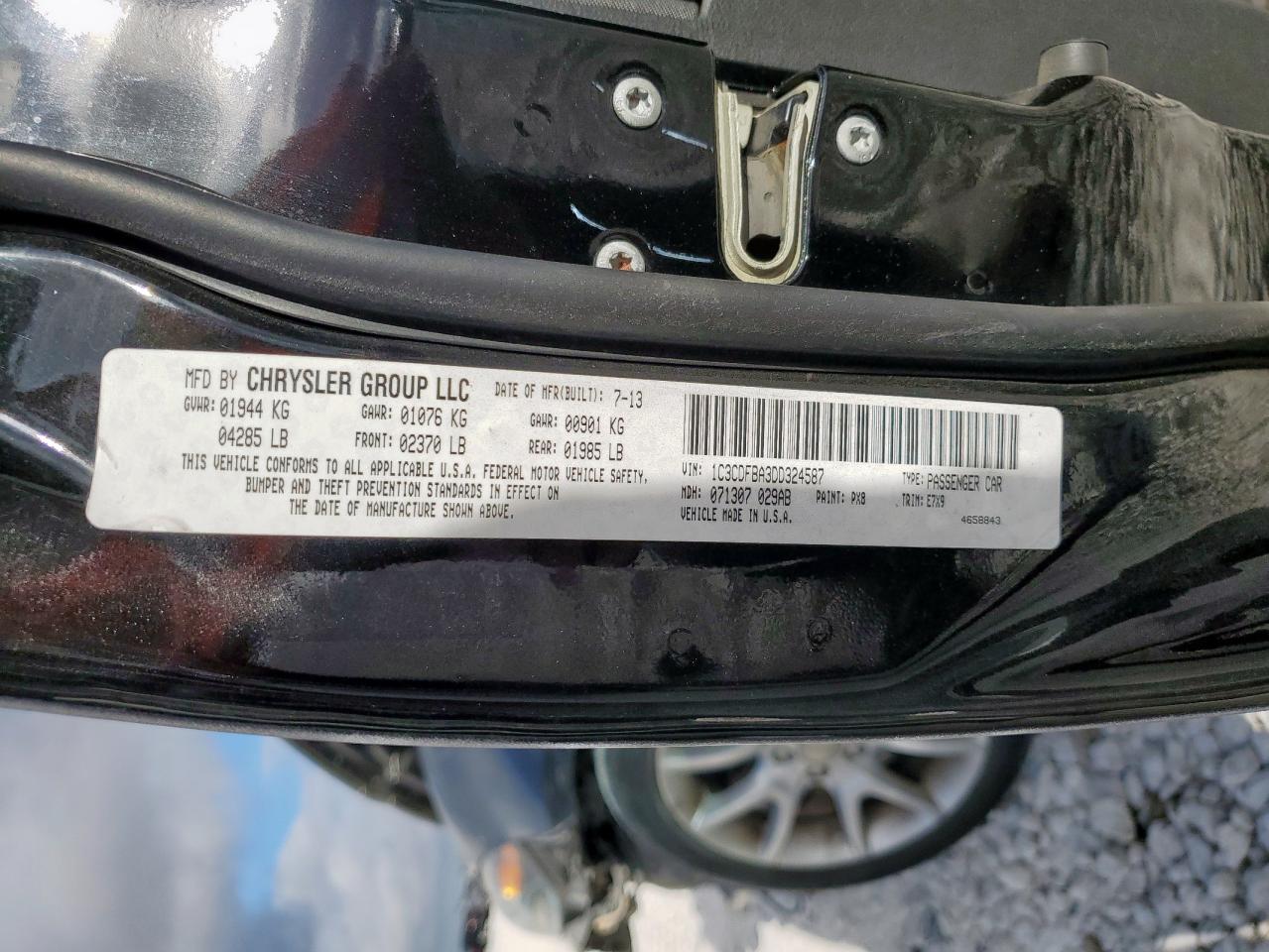 2013 Dodge Dart Sxt VIN: 1C3CDFBA3DD324587 Lot: 81711765