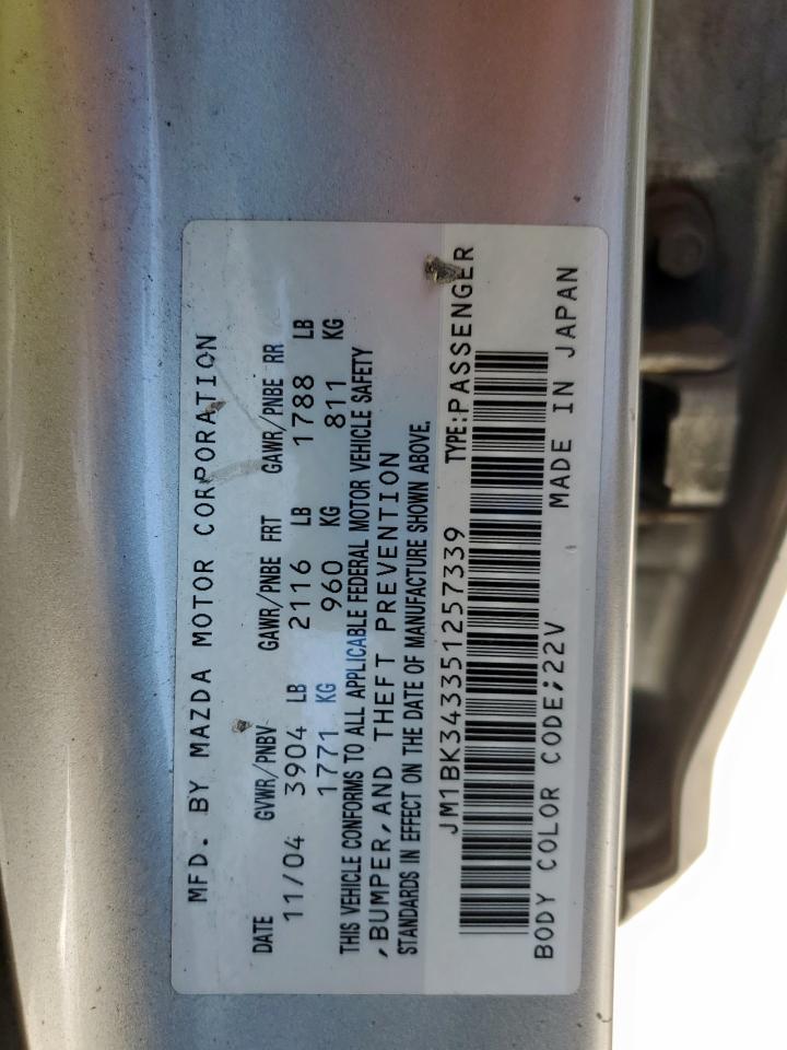 2005 Mazda 3 Hatchback VIN: JM1BK343351257339 Lot: 80212495