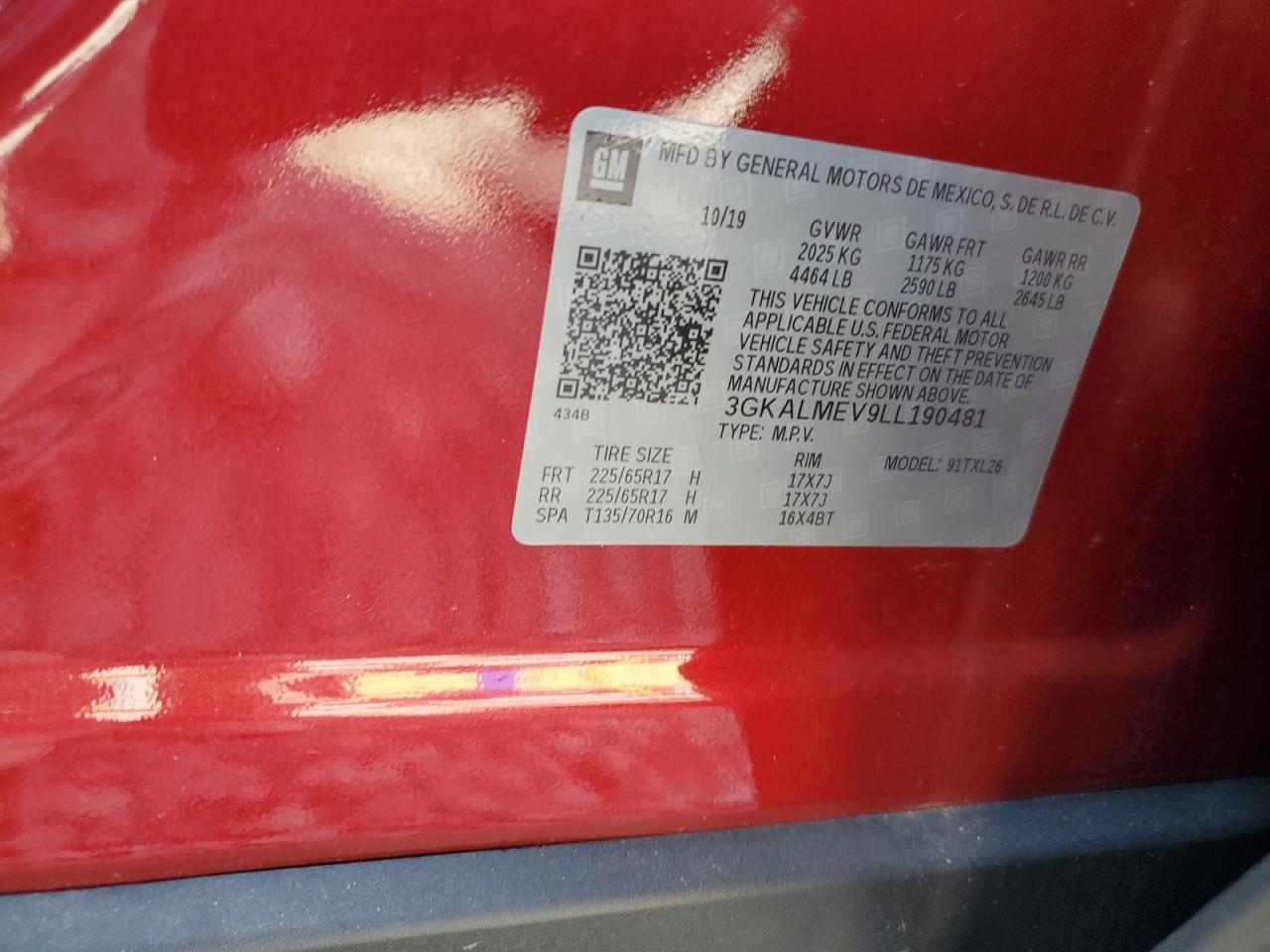 2020 GMC Terrain Sle VIN: 3GKALMEV9LL190481 Lot: 80375205