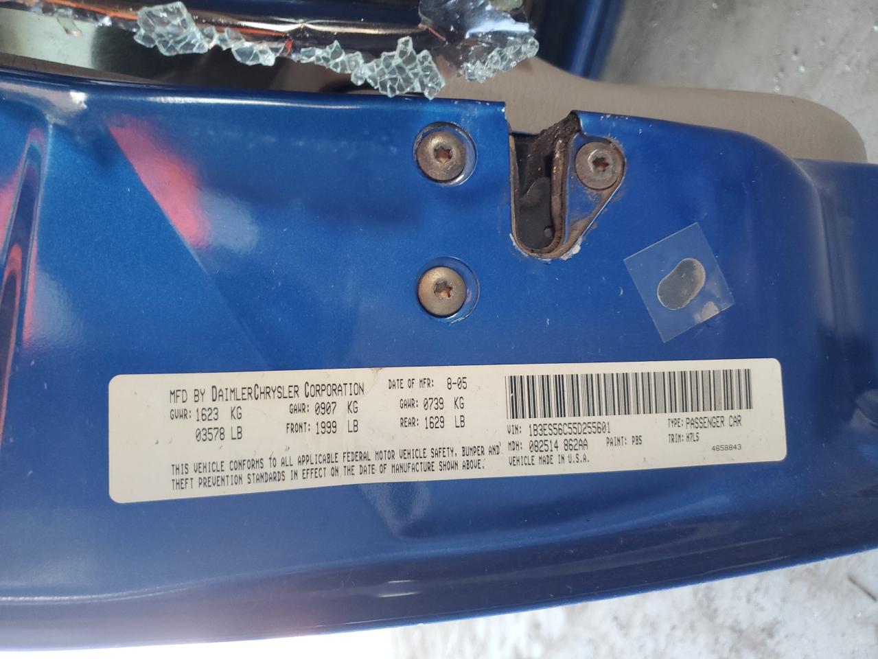 2005 Dodge Neon Sxt VIN: 1B3ES56C55D255601 Lot: 80864065