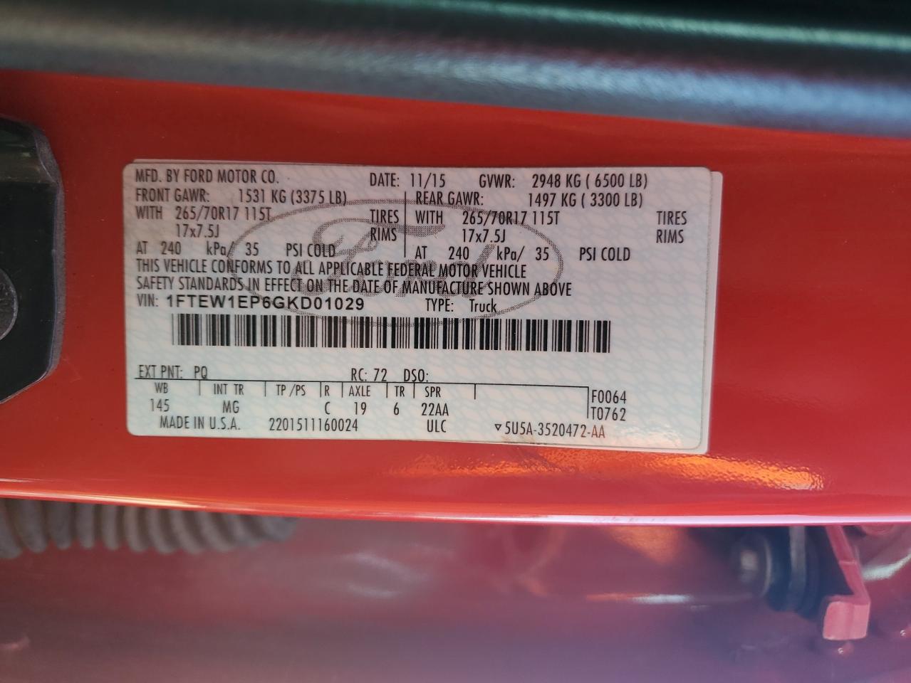 2016 Ford F150 Supercrew VIN: 1FTEW1EP6GKD01029 Lot: 71738895
